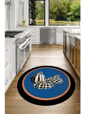 Napoli Home Dijital Baskılı Kaymaz Yıkanabilir Kabak Desen Yuvarlak Mutfak Halısı, N-Y-Mutfak-13-Mavi,
