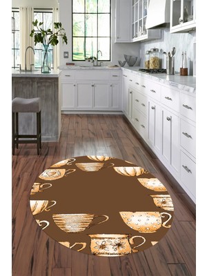 Napoli Home Dijital Baskılı Kaymaz Yıkanabilir Renkli Modern Yuvarlak Mutfak Halısı, N-Y-Mutfak-26-Kahve,