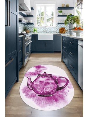Napoli Home Dijital Baskılı Kaymaz Yıkanabilir Renkli Modern Oval Mutfak Halısı, N-O-Mutfak-23-Mor,