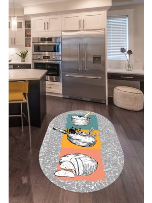 Napoli Home 3D Dijital Baskılı Kaymaz Yıkanabilir Renkli Modern Oval Mutfak Halısı, N-O-Mutfak-45-Renkli,
