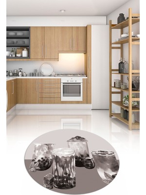 Napoli Home 3D Dijital Baskılı Kaymaz Yıkanabilir Renkli Modern Yuvarlak Mutfak Halısı, N-Y-Mutfak-37-Vizon,