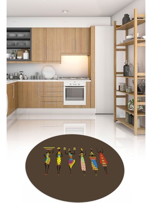 Napoli Home Dijital Baskılı Kaymaz Yıkanabilir Renkli Modern Yuvarlak Mutfak Halısı, N-Y-Mutfak-40-Vizon,