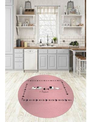 Napoli Home Dijital Baskılı Kaymaz Yıkanabilir Renkli Modern Yuvarlak Mutfak Halısı, N-Y-Mutfak-10-Pembe,