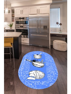 Napoli Home 3D Dijital Baskılı Kaymaz Yıkanabilir Renkli Modern Oval Mutfak Halısı, N-O-Mutfak-45-Mavi,