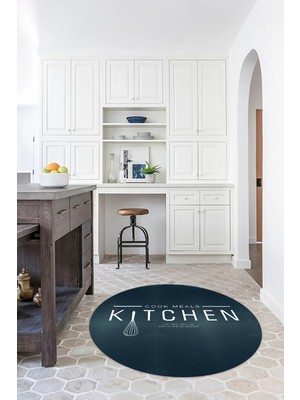 Napoli Home Dijital Baskılı Kaymaz Yıkanabilir Kitchen Yazılı Yuvarlak Mutfak Halısı, N-Y-Mutfak-04-Mavi,