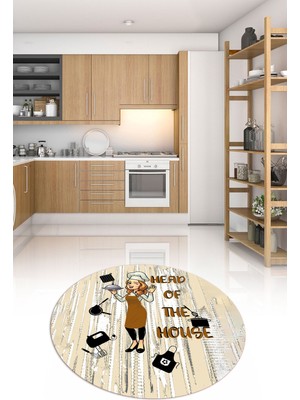 Napoli Home Dijital Baskılı Kaymaz Yıkanabilir Renkli Modern Yuvarlak Mutfak Halısı, N-Y-Mutfak-39-Kahve,