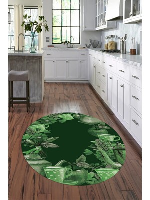 Napoli Home 3D Dijital Baskılı Kaymaz Yıkanabilir Renkli Modern Yuvarlak Mutfak Halısı, N-Y-Mutfak-25-Yeşil,
