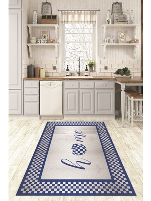 Napoli Home Dijital Baskılı Kaymaz Taban Yıkanabilir Home Yazılı Mutfak Halısı, N-Mutfak-12-Mavi,