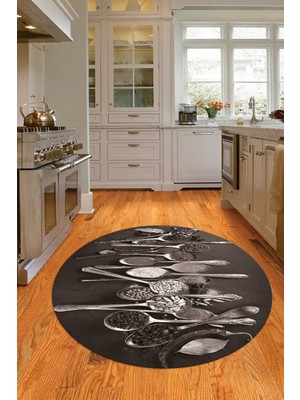 Napoli Home 3D Dijital Baskılı Kaymaz Yıkanabilir Renkli Modern Yuvarlak Mutfak Halısı, N-Y-Mutfak-33-Vizon,