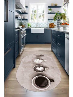 Napoli Home Dijital Baskılı Kaymaz Yıkanabilir Renkli Modern Oval Mutfak Halısı, N-O-Mutfak-22-Vizon,