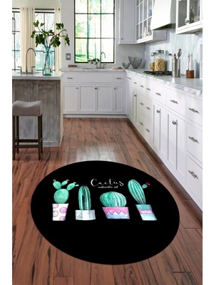 Napoli Home Dijital Baskılı Kaymaz Yıkanabilir Renkli Modern Yuvarlak Mutfak Halısı, N-Y-Mutfak-30-Siyah,