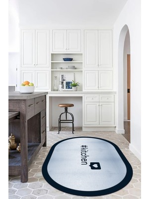 Napoli Home Dijital Baskılı Kaymaz Yıkanabilir Kitchen Yazılı Oval Mutfak Halısı, N-O-Mutfak-02-Mavi,