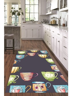 Napoli Home Dijital Baskılı Kaymaz Taban Yıkanabilir Renkli Modern Mutfak Halısı, N-Mutfak-26-Renkli,