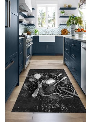 Napoli Home 3D Dijital Baskılı Kaymaz Taban Yıkanabilir Renkli Modern Mutfak Halısı, N-Mutfak-19-Gri,