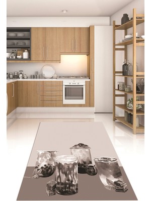 Napoli Home 3D Dijital Baskılı Kaymaz Taban Yıkanabilir Renkli Modern Mutfak Halısı, N-Mutfak-37-Vizon,