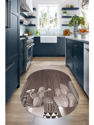Napoli Home Dijital Baskılı Kaymaz Yıkanabilir Renkli Modern Oval Mutfak Halısı, N-O-Mutfak-24-Vizon,