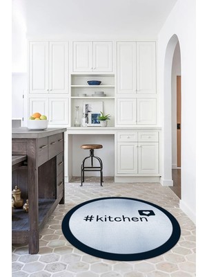 Napoli Home Dijital Baskılı Kaymaz Yıkanabilir Kitchen Yazılı Yuvarlak Mutfak Halısı, N-Y-Mutfak-02-Mavi,