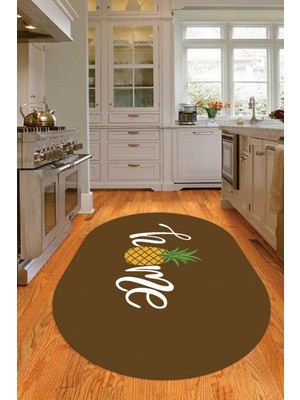 Napoli Home Dijital Baskılı Kaymaz Yıkanabilir Home Yazılı Oval Mutfak Halısı, N-O-Mutfak-31-Kahve,