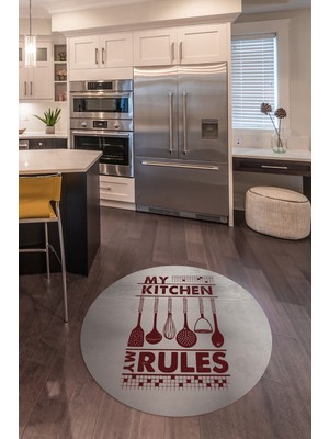 Napoli Home Dijital Baskılı Kaymaz Yıkanabilir Renkli Modern Yuvarlak Mutfak Halısı, N-Y-Mutfak-47-Bordo,