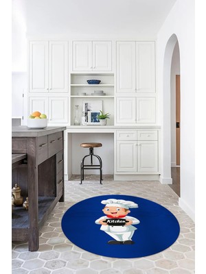 Napoli Home Dijital Baskılı Kaymaz Yıkanabilir Renkli Modern Yuvarlak Mutfak Halısı, N-Y-Mutfak-05-Mavi,