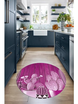 Napoli Home Dijital Baskılı Kaymaz Yıkanabilir Renkli Modern Yuvarlak Mutfak Halısı, N-Y-Mutfak-24-Mor,