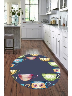 Napoli Home Dijital Baskılı Kaymaz Yıkanabilir Renkli Modern Yuvarlak Mutfak Halısı, N-Y-Mutfak-26-Renkli,