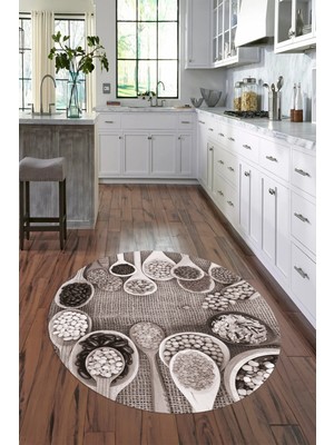Napoli Home 3D Dijital Baskılı Kaymaz Yıkanabilir Renkli Modern Yuvarlak Mutfak Halısı, N-Y-Mutfak-29-Vizon,
