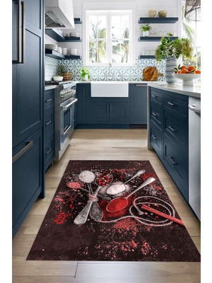 Napoli Home 3D Dijital Baskılı Kaymaz Taban Yıkanabilir Renkli Modern Mutfak Halısı, N-Mutfak-19-Kırmızı,