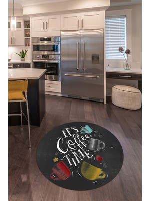 Napoli Home 3D Dijital Baskılı Kaymaz Yıkanabilir Renkli Modern Yuvarlak Mutfak Halısı, N-Y-Mutfak-44-Antrasit,