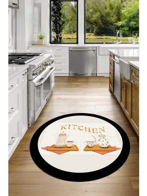 Napoli Home Dijital Baskılı Kaymaz Yıkanabilir Kitchen Yazılı Yuvarlak Mutfak Halısı, N-Y-Mutfak-18-Krem,