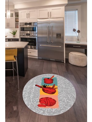 Napoli Home 3D Dijital Baskılı Kaymaz Yıkanabilir Renkli Modern Yuvarlak Mutfak Halısı, N-Y-Mutfak-45-Kırmızı,