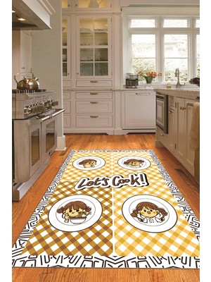 Napoli Home Dijital Baskılı Kaymaz Taban Yıkanabilir Renkli Modern Mutfak Halısı, N-Mutfak-36-Kahve,