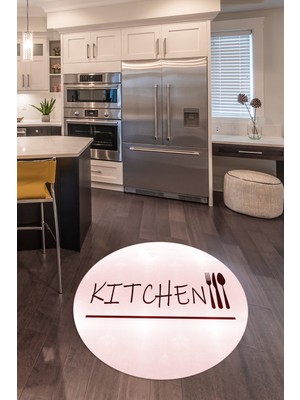 Napoli Home Dijital Baskılı Kaymaz Yıkanabilir Kitchen Yazılı Yuvarlak Mutfak Halısı, N-Y-Mutfak-49-Pembe,
