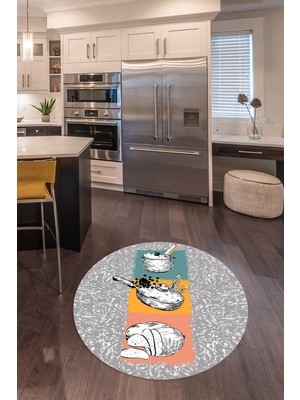 Napoli Home 3D Dijital Baskılı Kaymaz Yıkanabilir Renkli Modern Yuvarlak Mutfak Halısı, N-Y-Mutfak-45-Renkli,
