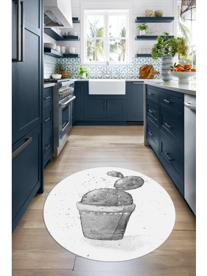 Napoli Home Dijital Baskılı Kaymaz Yıkanabilir Renkli Modern Yuvarlak Mutfak Halısı, N-Y-Mutfak-20-Gri,