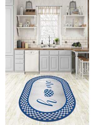 Napoli Home Dijital Baskılı Kaymaz Yıkanabilir Home Yazılı Oval Mutfak Halısı, N-O-Mutfak-12-Mavi,