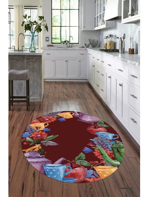 Napoli Home 3D Dijital Baskılı Kaymaz Yıkanabilir Renkli Modern Yuvarlak Mutfak Halısı, N-Y-Mutfak-25-Renkli,