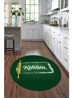 Napoli Home Dijital Baskılı Kaymaz Yıkanabilir Kitchen Yazılı Yuvarlak Mutfak Halısı, N-Y-Mutfak-28-Yeşil,