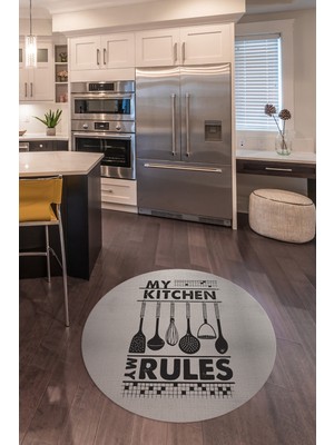 Napoli Home Dijital Baskılı Kaymaz Yıkanabilir Renkli Modern Yuvarlak Mutfak Halısı, N-Y-Mutfak-47-Vizon,