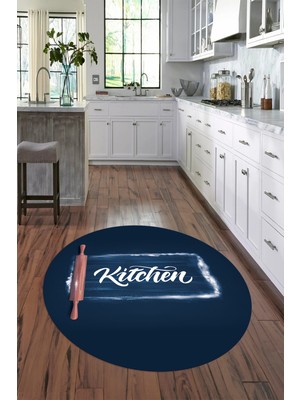 Napoli Home Dijital Baskılı Kaymaz Yıkanabilir Kitchen Yazılı Yuvarlak Mutfak Halısı, N-Y-Mutfak-28-Mavi,