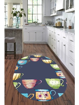 Napoli Home Dijital Baskılı Kaymaz Yıkanabilir Renkli Modern Oval Mutfak Halısı, N-O-Mutfak-26-Renkli,