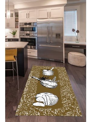 Napoli Home 3D Dijital Baskılı Kaymaz Taban Yıkanabilir Renkli Modern Mutfak Halısı, N-Mutfak-45-Kahve,
