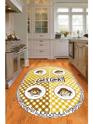 Napoli Home Dijital Baskılı Kaymaz Yıkanabilir Renkli Modern Oval Mutfak Halısı, N-O-Mutfak-36-Kahve,