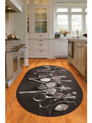 Napoli Home 3D Dijital Baskılı Kaymaz Yıkanabilir Renkli Modern Oval Mutfak Halısı, N-O-Mutfak-33-Vizon,