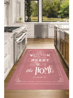 Napoli Home Dijital Baskılı Kaymaz Taban Yıkanabilir Home Yazılı Mutfak Halısı, N-Mutfak-15-Pembe,