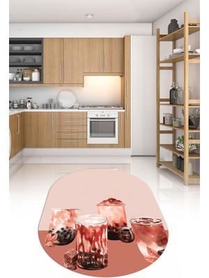 Napoli Home 3D Dijital Baskılı Kaymaz Yıkanabilir Renkli Modern Oval Mutfak Halısı, N-O-Mutfak-37-Kırmızı,