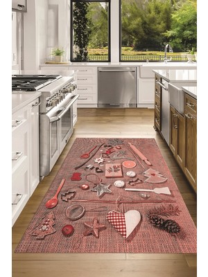 Napoli Home 3D Dijital Baskılı Kaymaz Taban Yıkanabilir Renkli Modern Mutfak Halısı, N-Mutfak-16-Pembe,