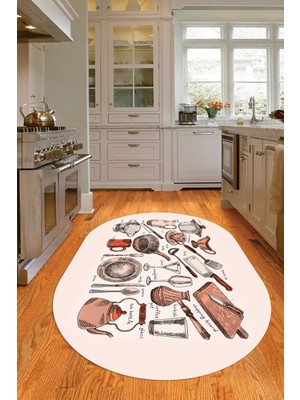 Napoli Home 3D Dijital Baskılı Kaymaz Yıkanabilir Renkli Modern Oval Mutfak Halısı, N-O-Mutfak-35-Turuncu,