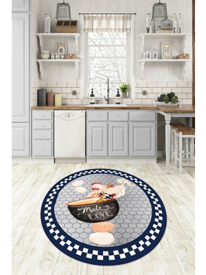 Napoli Home Dijital Baskılı Kaymaz Yıkanabilir Renkli Modern Yuvarlak Mutfak Halısı, N-Y-Mutfak-08-Lacivert,