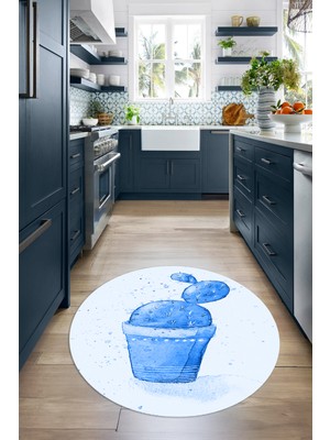 Napoli Home Dijital Baskılı Kaymaz Yıkanabilir Renkli Modern Yuvarlak Mutfak Halısı, N-Y-Mutfak-20-Mavi,